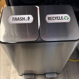 Dual Compartment Stainless Steel Trash and Recycling Bin